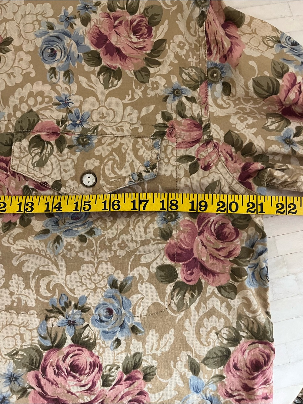 Liz Wear Beige Tapestry Floral 100% Cotton Button-Down Shirt size Large - Picture 8 of 9